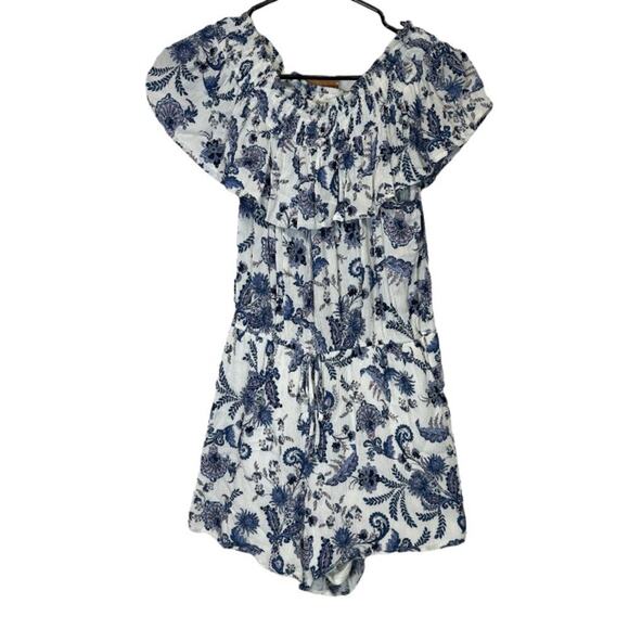 Band of Gypsies White & Blue Floral‎ Paisley Print Romper Size S - Picture 1 of 9
